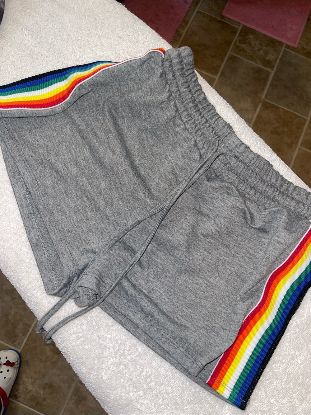 Gray Athletic Shorts with Rainbow Side Stripe